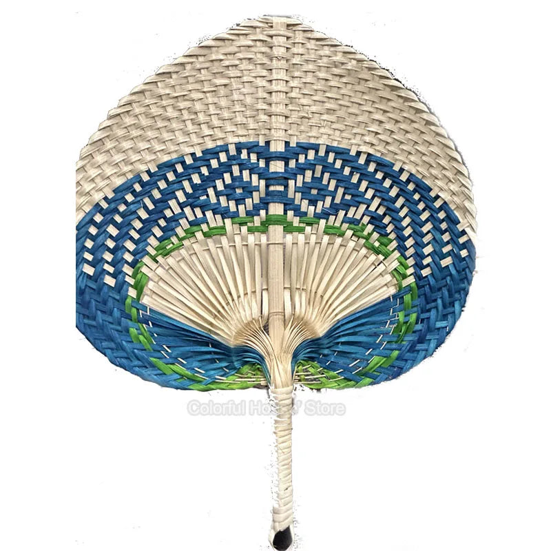 1pc Natural Bamboo Raffia Hand Fan Summer Cooling Supplies Hand Colored Woven Fan Farmhouse Wall Decoration Wedding Party Gift