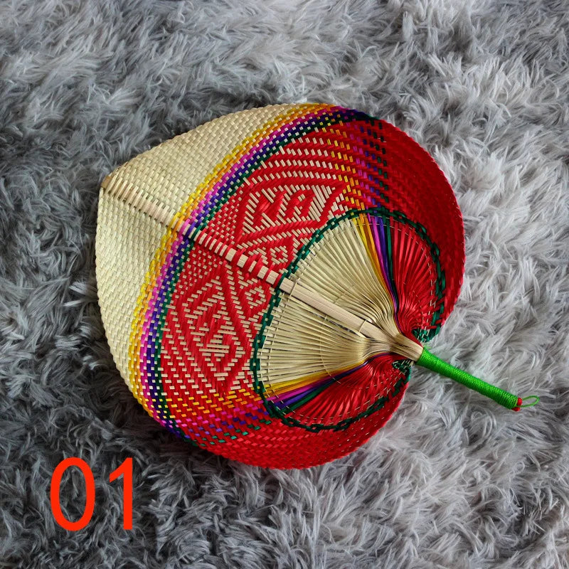 1pc Natural Bamboo Raffia Hand Fan Summer Cooling Supplies Hand Colored Woven Fan Farmhouse Wall Decoration Wedding Party Gift